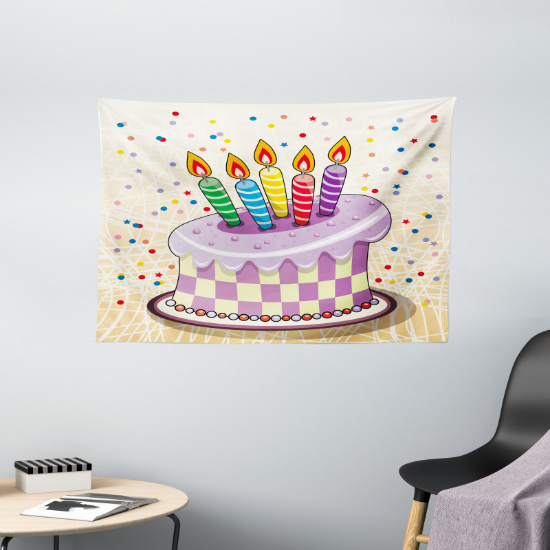 Cake Candles Dots Stars Wide Tapestry
