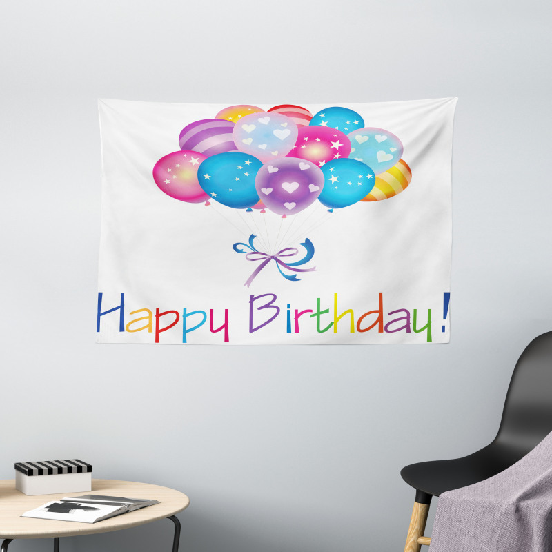 Balloon Bouquet Hearts Wide Tapestry