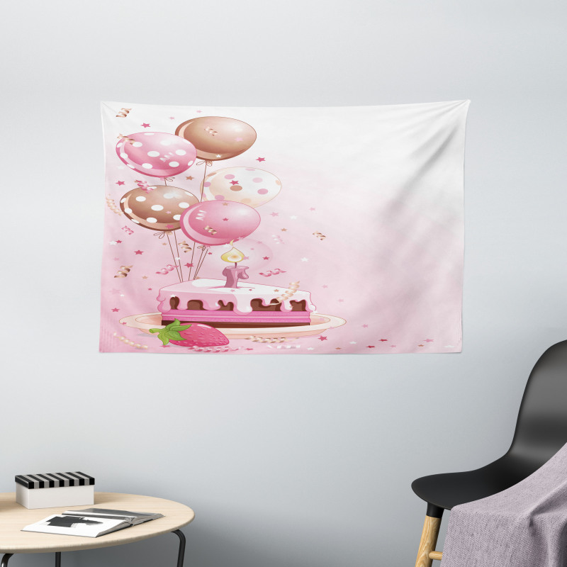 Strawberry Cake Balloons Wide Tapestry