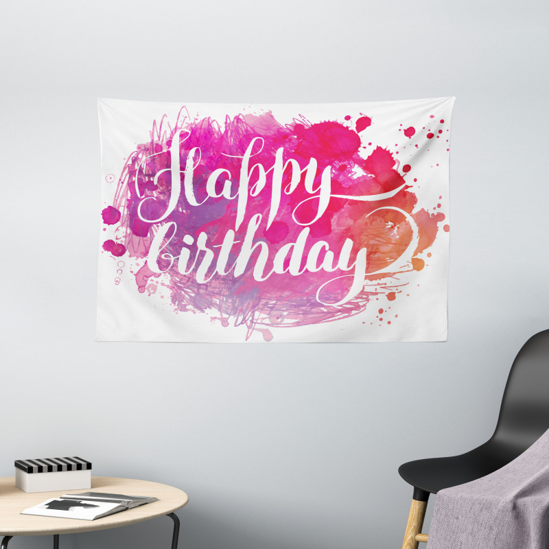 Watercolor Birthday Text Wide Tapestry