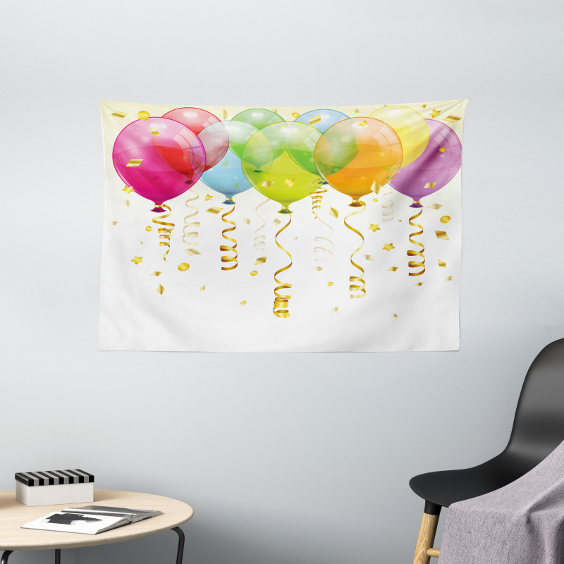 3D Balloons Rain Wide Tapestry