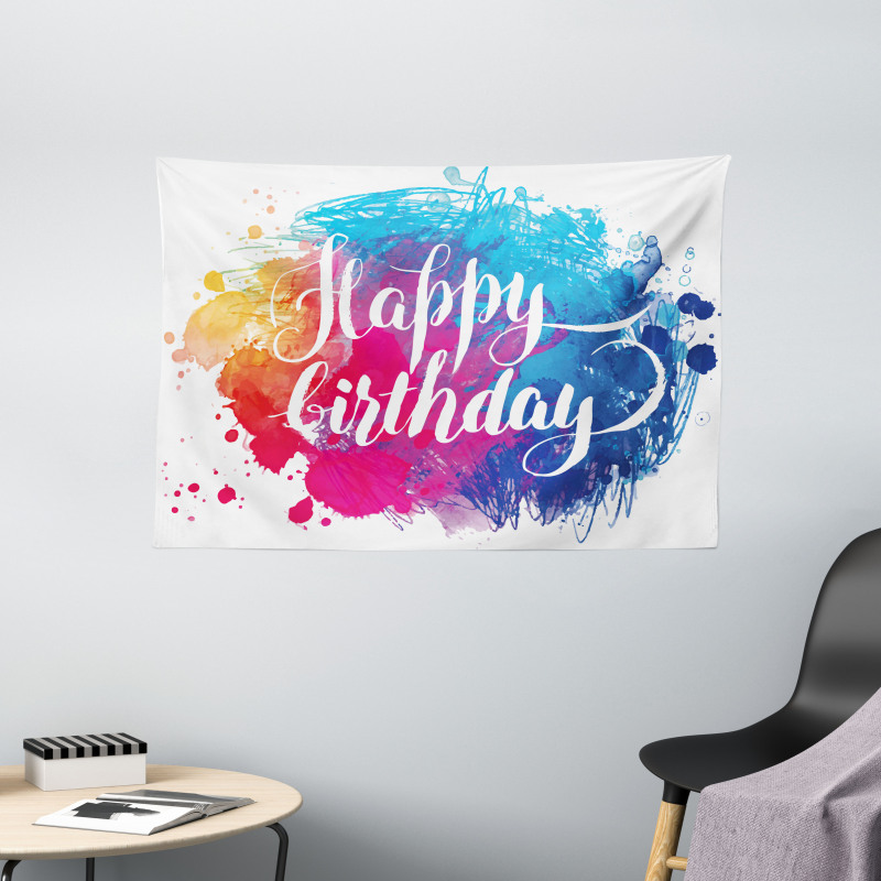 Birthday Message Colorful Wide Tapestry