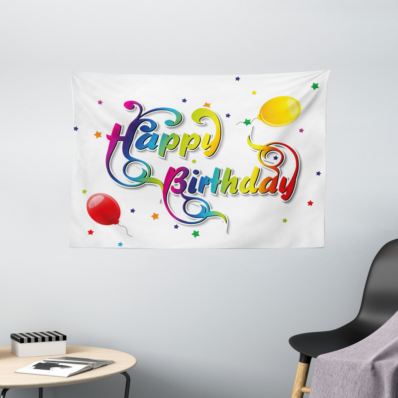 Birthday Words Floral Wide Tapestry