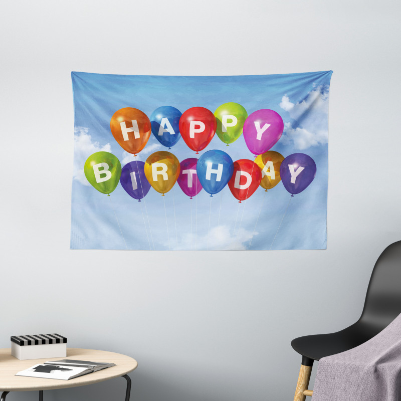 Balloons Letters Sky Wide Tapestry