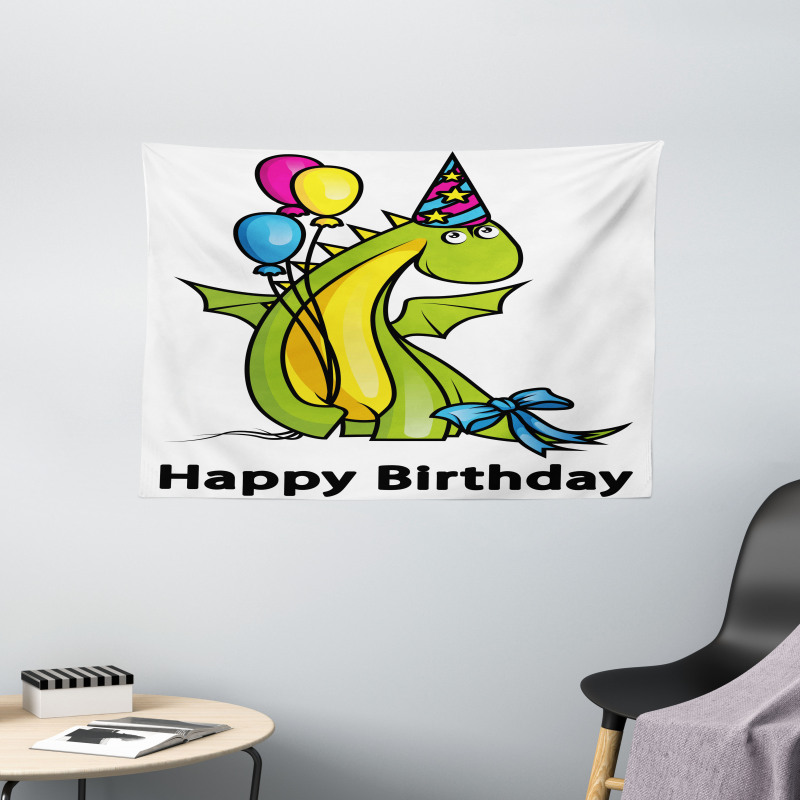 Birthday Dinosaur Wide Tapestry