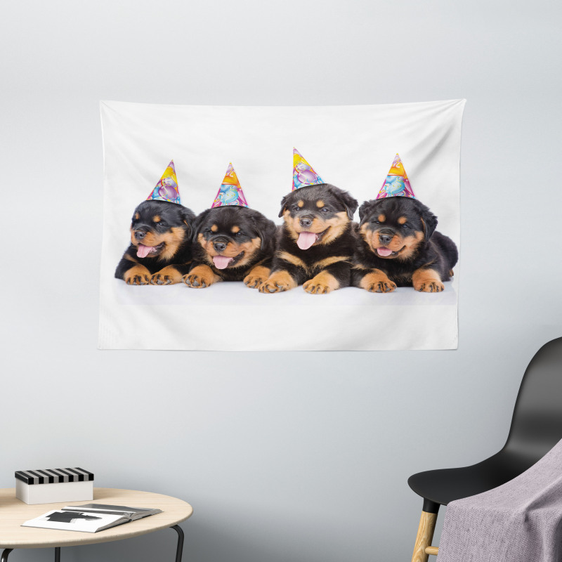Birthday Dogs Hats Wide Tapestry