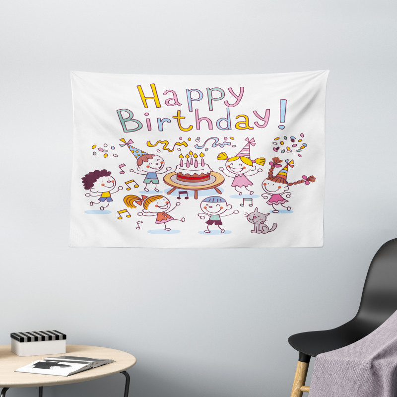 Kids Birthday Party Wide Tapestry