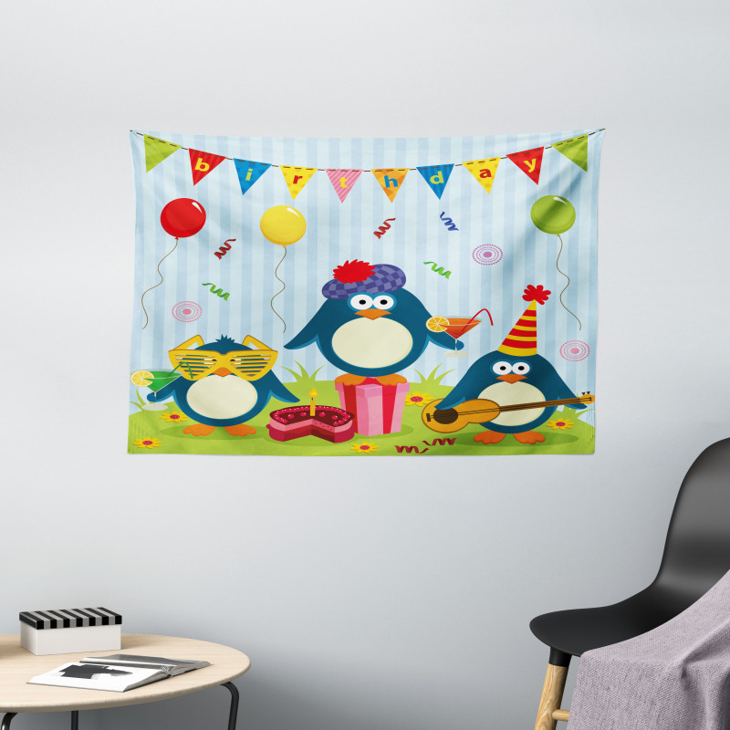 Birthday Penguin Wide Tapestry