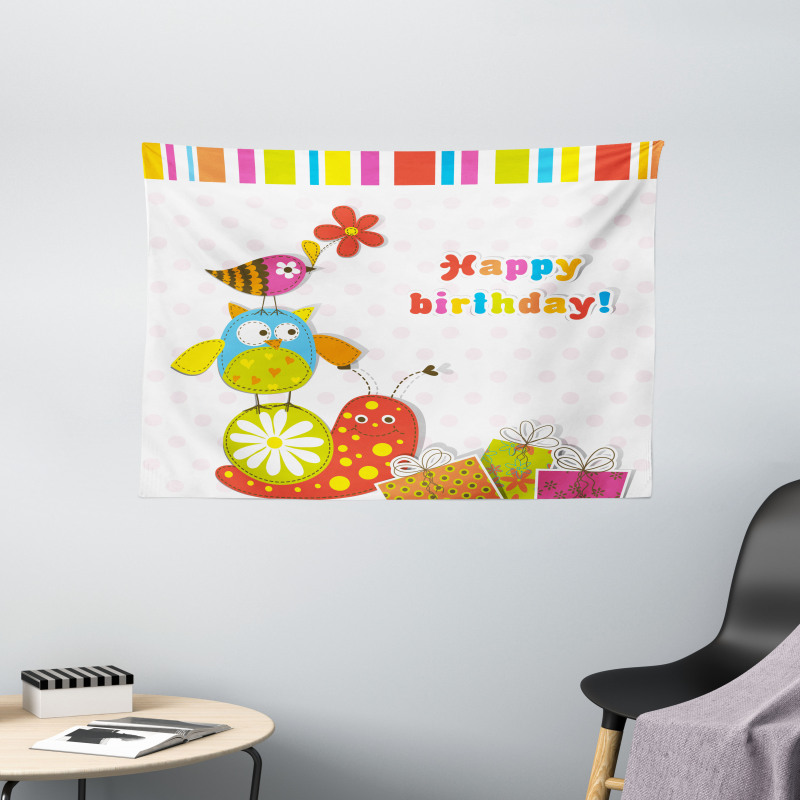 Birthday Owls Birds Wide Tapestry