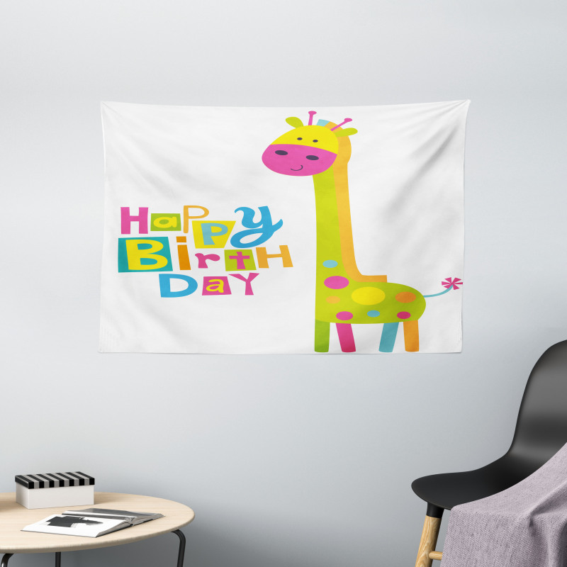 Birthday Baby Giraffe Wide Tapestry