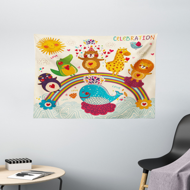 Rainbow Birthday Wide Tapestry