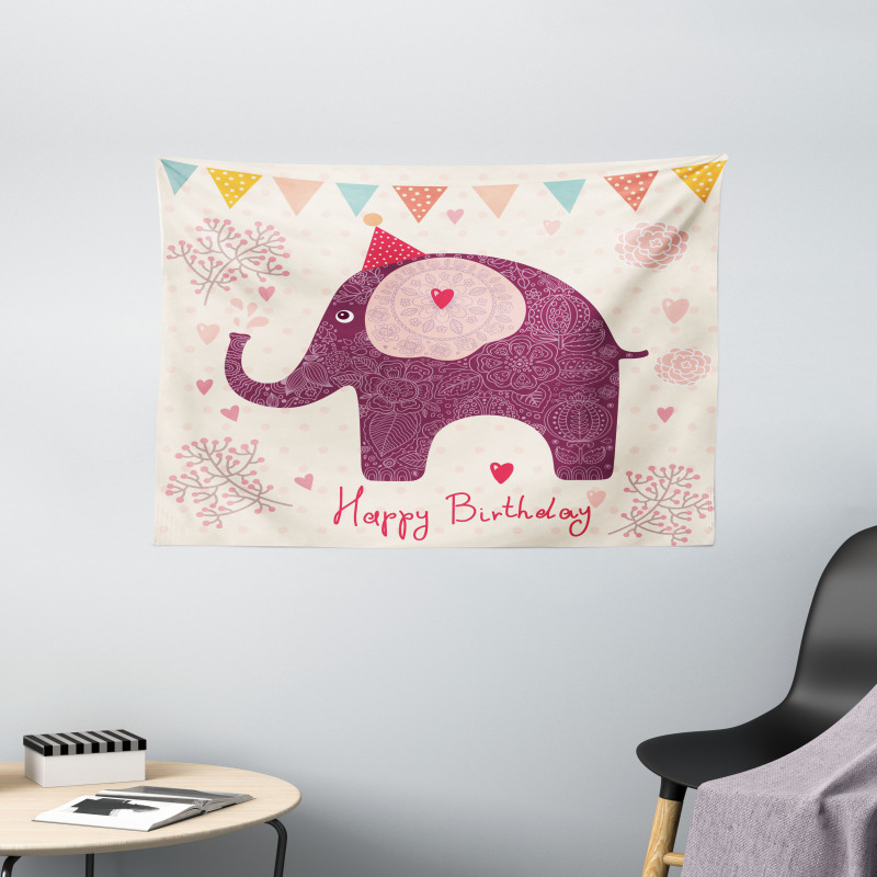 Purple Art Elephant Wide Tapestry