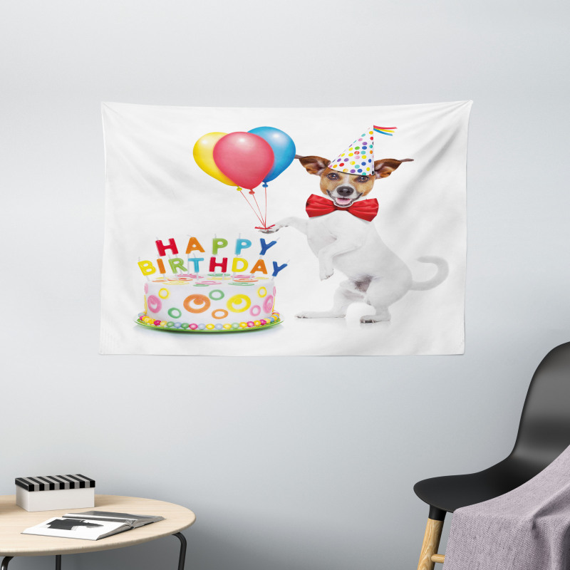 Dance Party Dog Cake Wide Tapestry