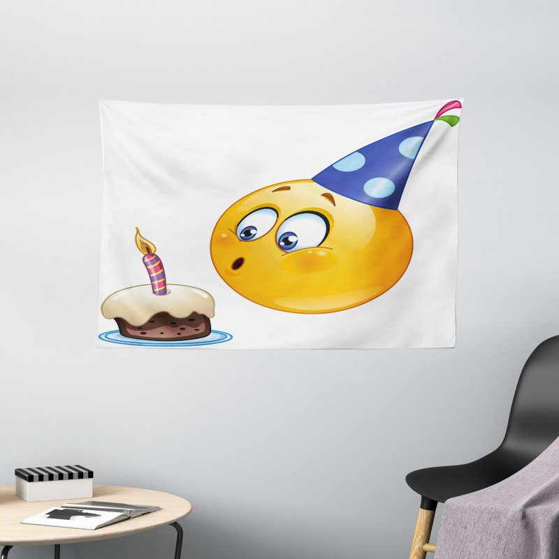 Emoji Face with Cone Wide Tapestry