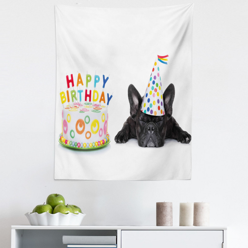 Doğum Günü Mikrofiber Duvar Halısı Uyuyan Siyah Köpek
