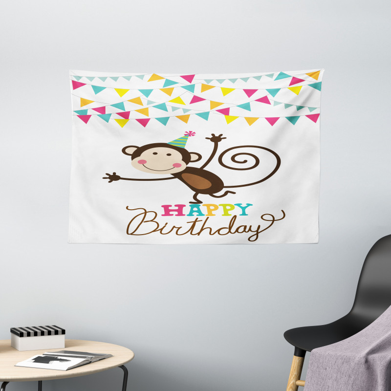 Monkey Cone Flag Wide Tapestry