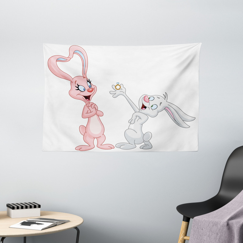 Rabbits Wedding Wide Tapestry