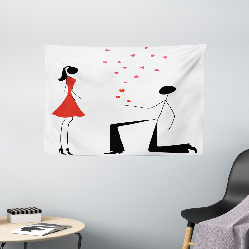 Couple with Hearts Wide Tapestry