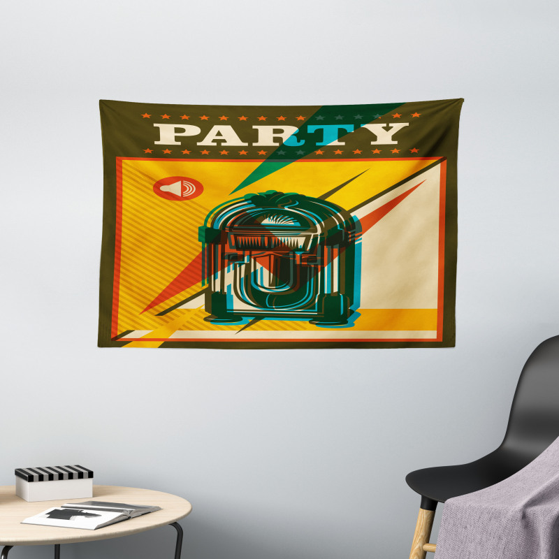 Retro Old Music Jukebox Wide Tapestry