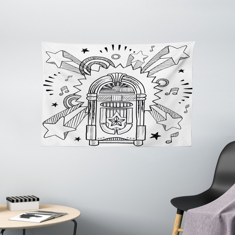 Cartoon Sketchy Music Box Wide Tapestry