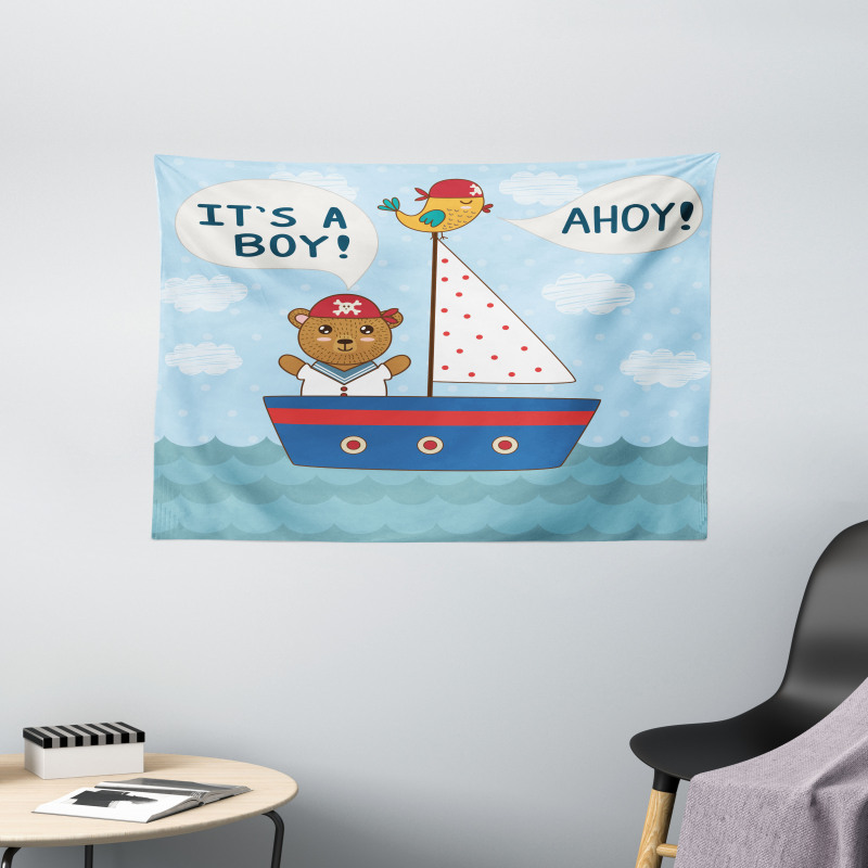 Baby Shower Bear Wide Tapestry