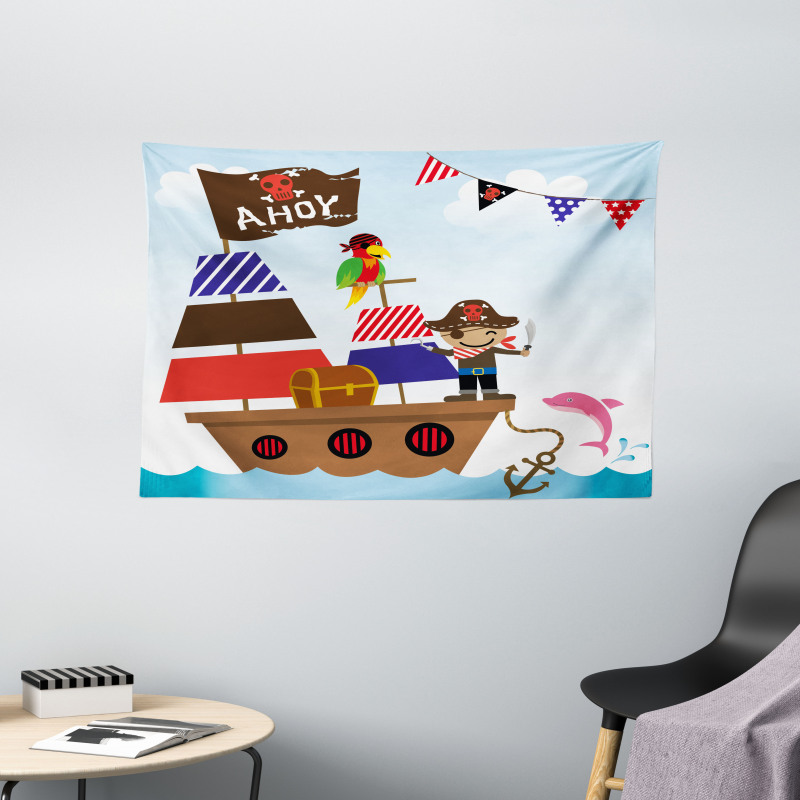 Pirate Ship Ocean Wide Tapestry