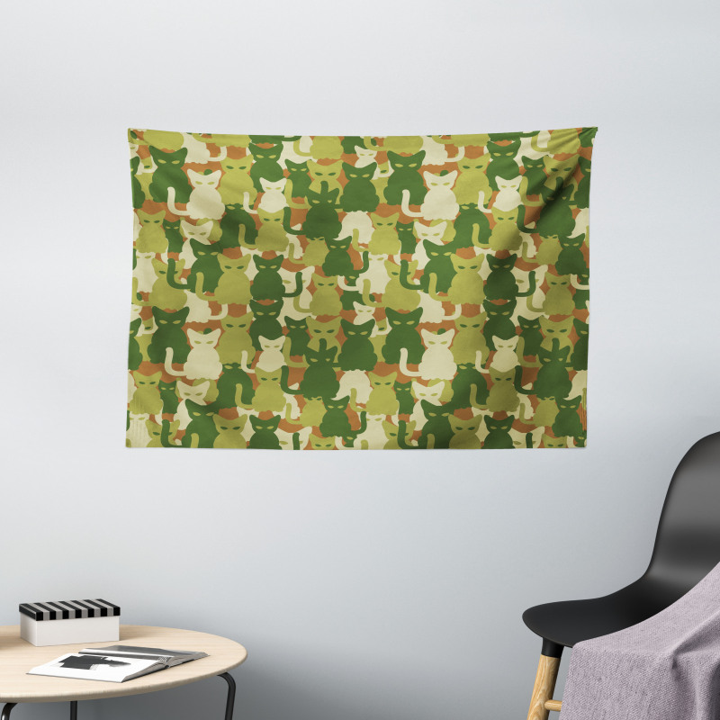 Kitten Silhouettes Jungle Wide Tapestry
