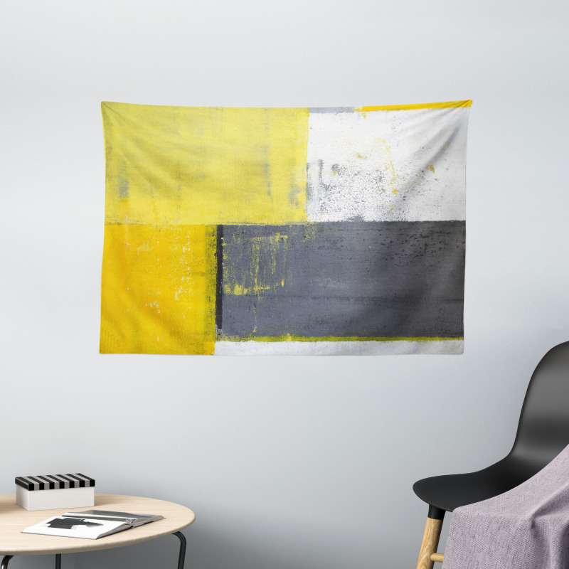 Pale Yellow Squares Wide Tapestry