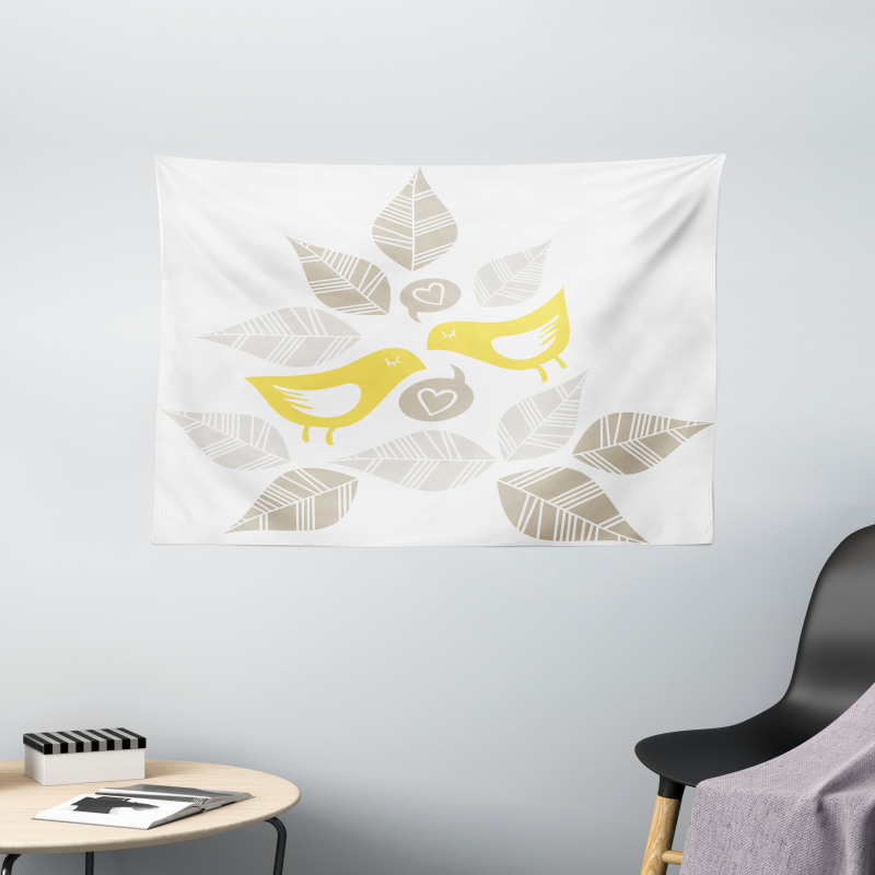 Art Deco Birds Leaves Wide Tapestry