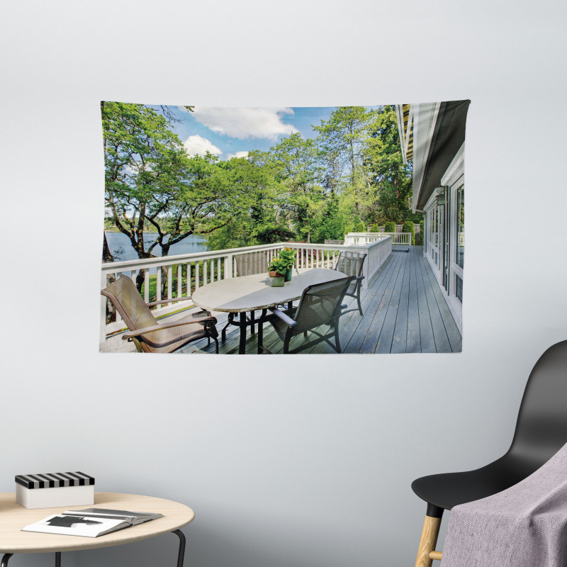 Home Patio Balcony Lake Wide Tapestry