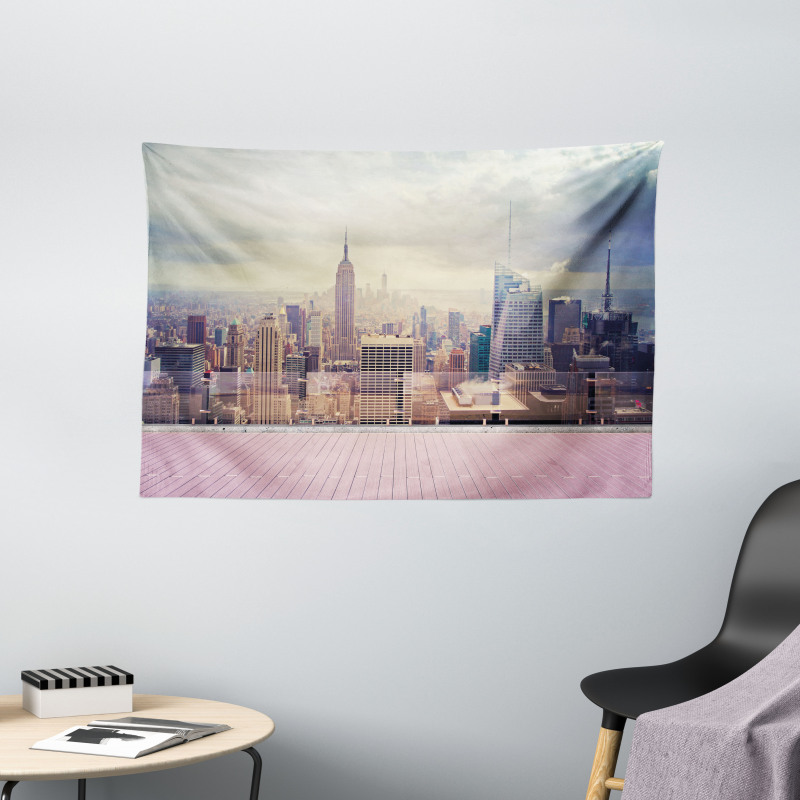 New York Usa Roof View Wide Tapestry