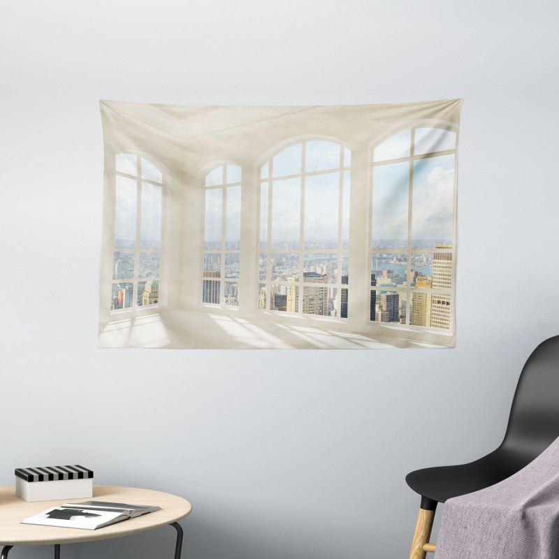 White Flat Modern Wide Tapestry