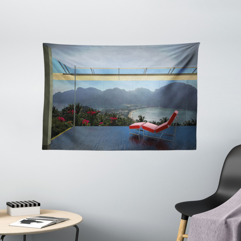 Tropical Island Flowers Wide Tapestry