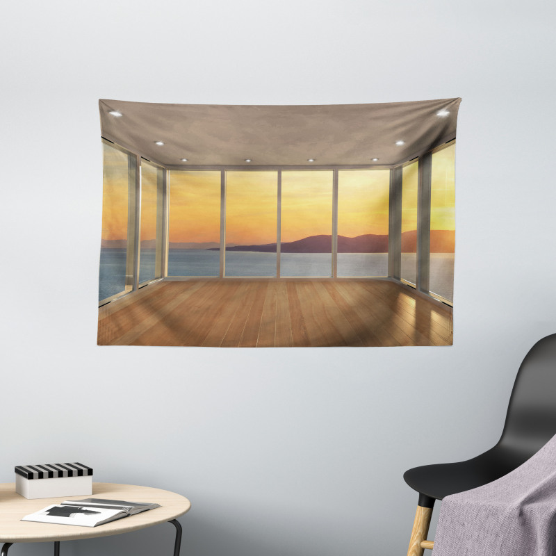 House with Mountain Ocean Wide Tapestry