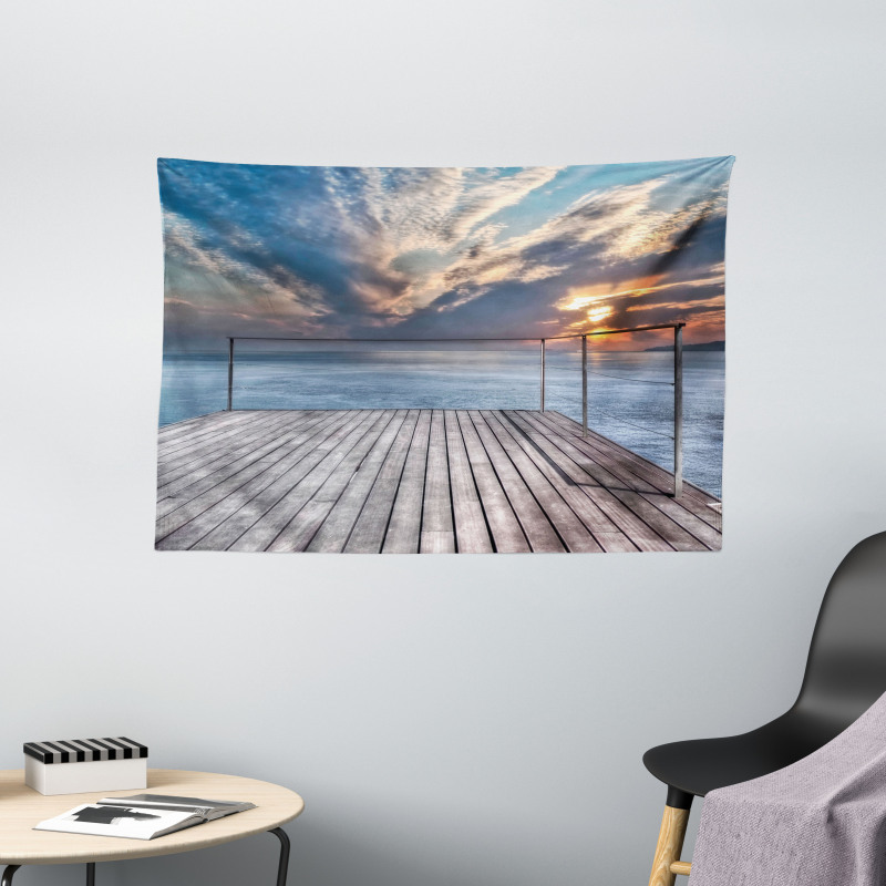 Sea View Terrace Sunset Wide Tapestry