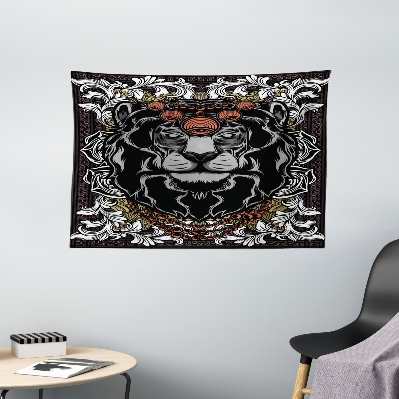 Jungle Emperor Lion Frame Wide Tapestry