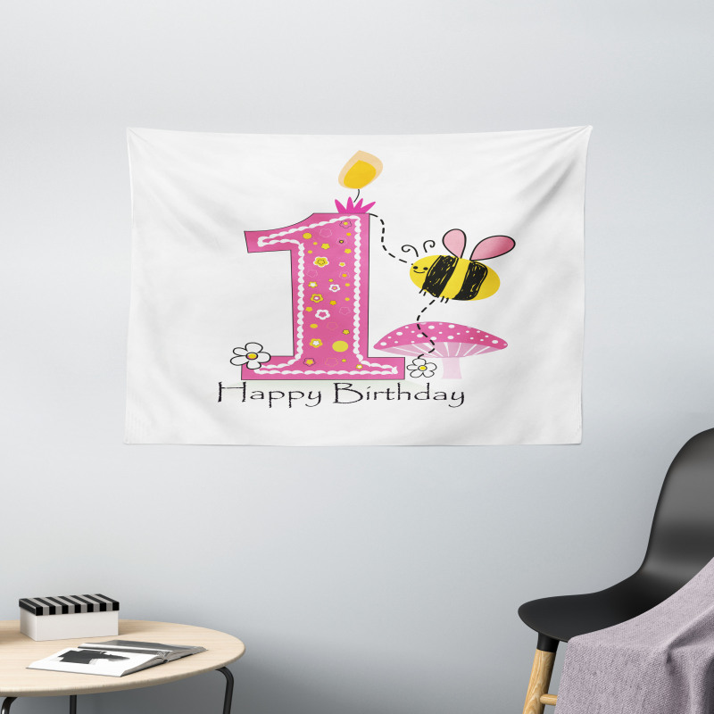 Bees Party Cake Candle Wide Tapestry