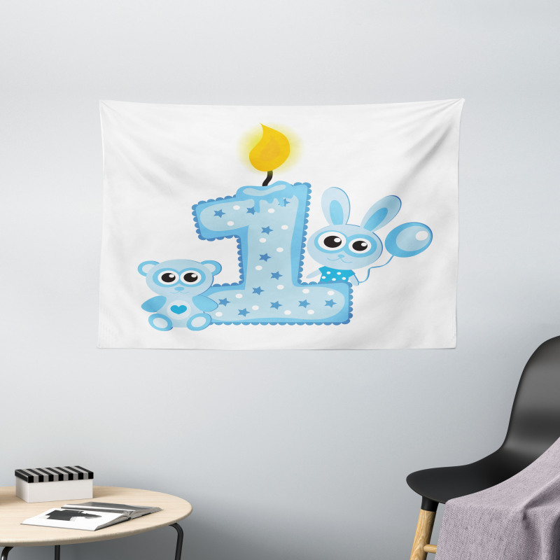 Boys Party Cake Candle Wide Tapestry