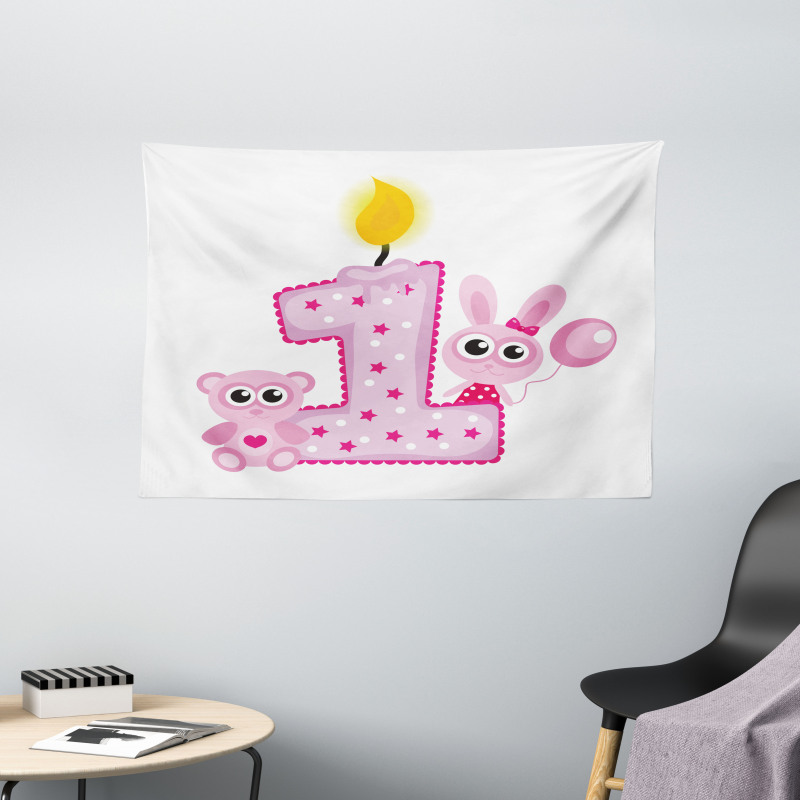 Girls Birthday Bunnies Wide Tapestry