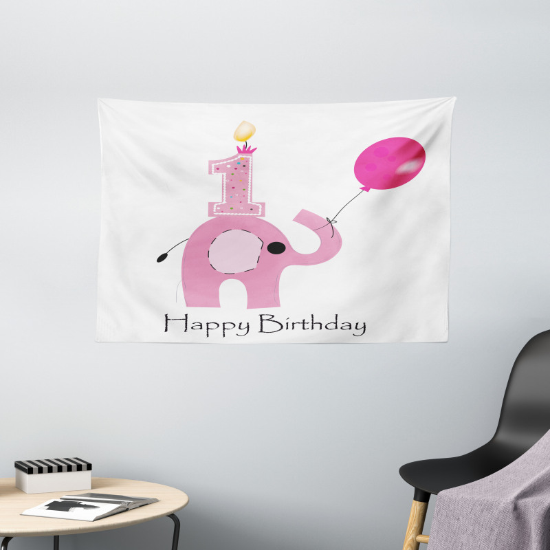 Girls Party Elephant Wide Tapestry