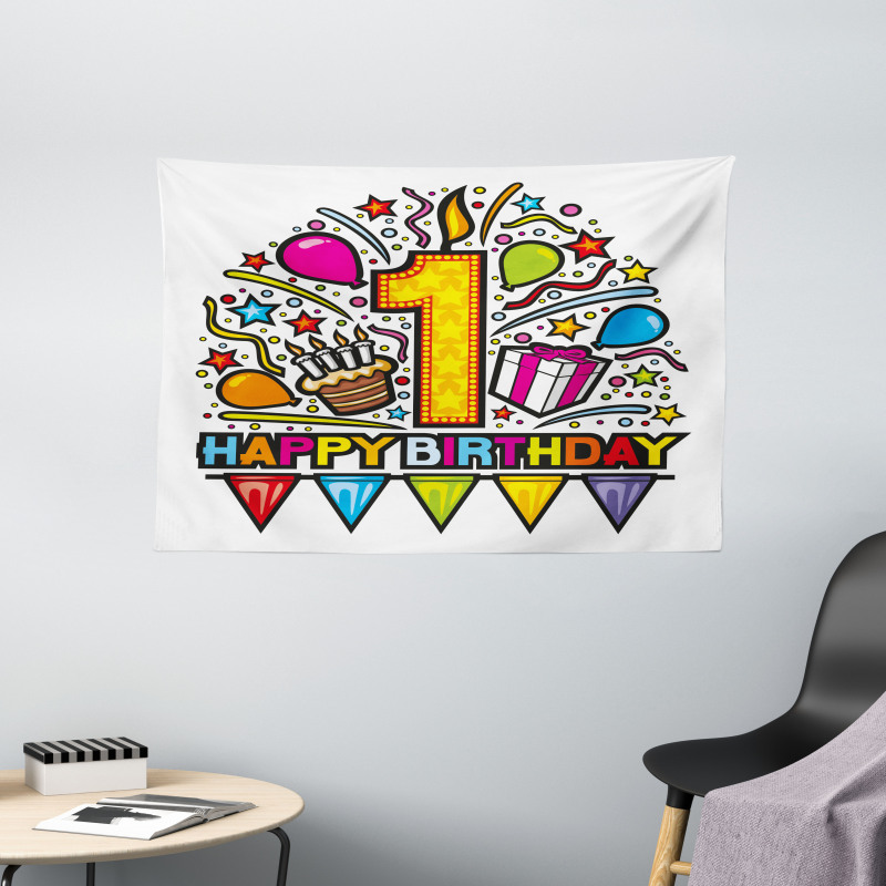 Pop Art Style Party Wide Tapestry