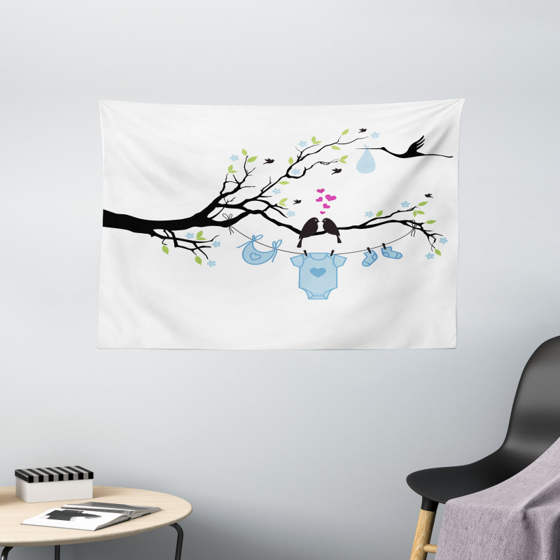 Birds Child Clothes Wide Tapestry