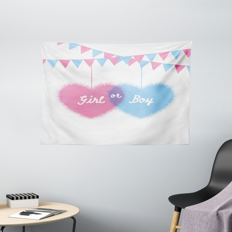 Girl Boy Hearts Flags Wide Tapestry