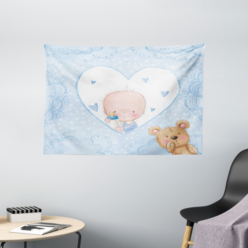 Baby Boy Teddy Bear Wide Tapestry