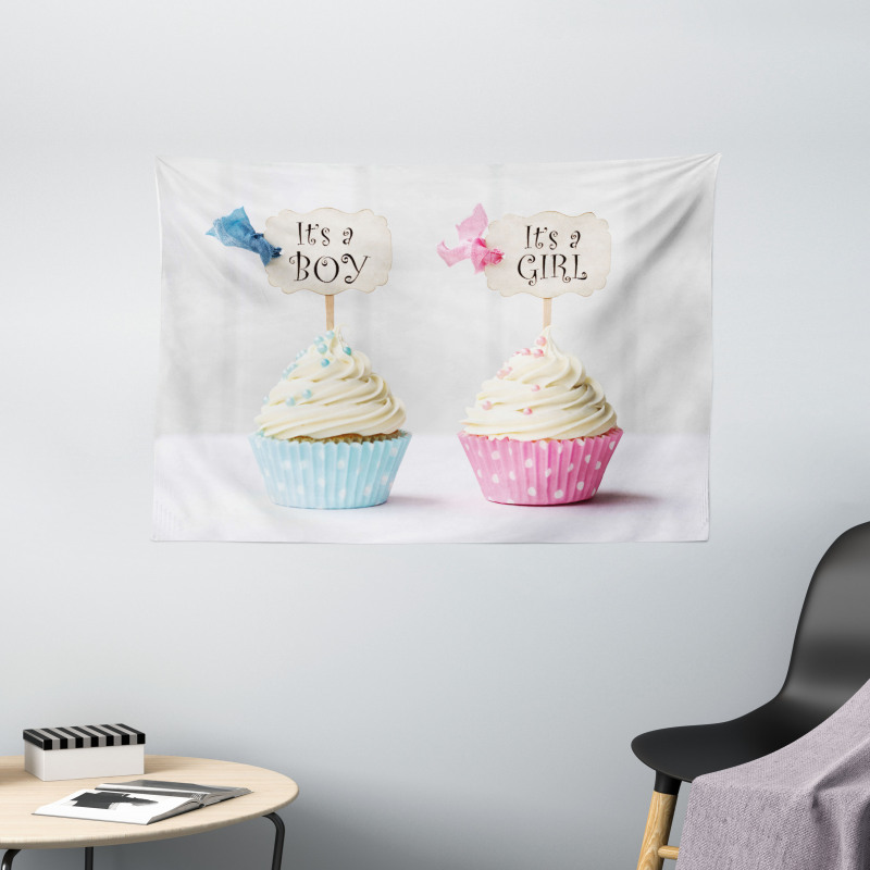 Boy Girl Cupcakes Wide Tapestry
