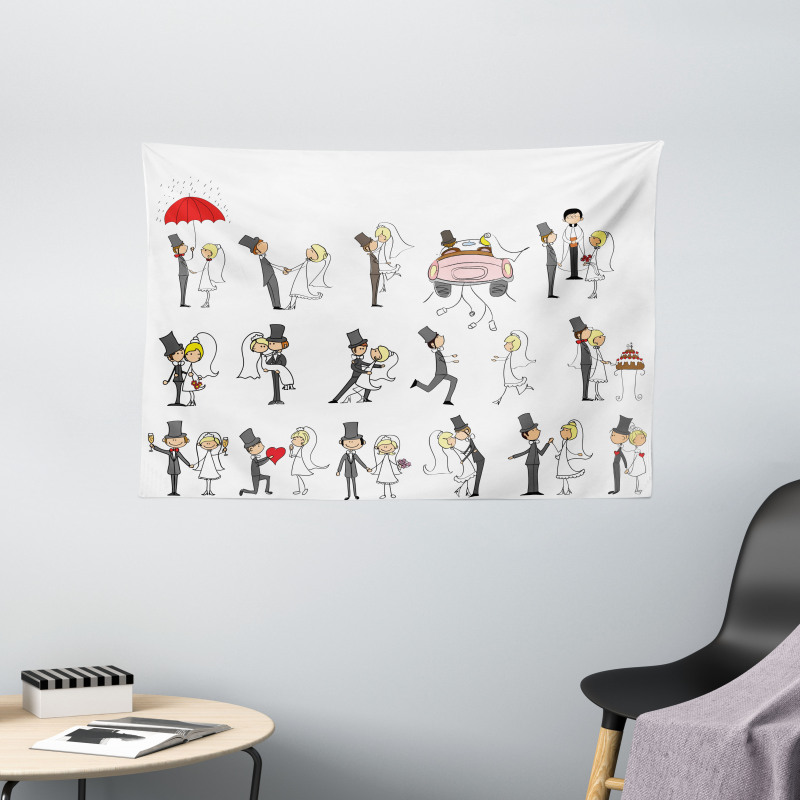 Cartoon Couple Funny Wide Tapestry