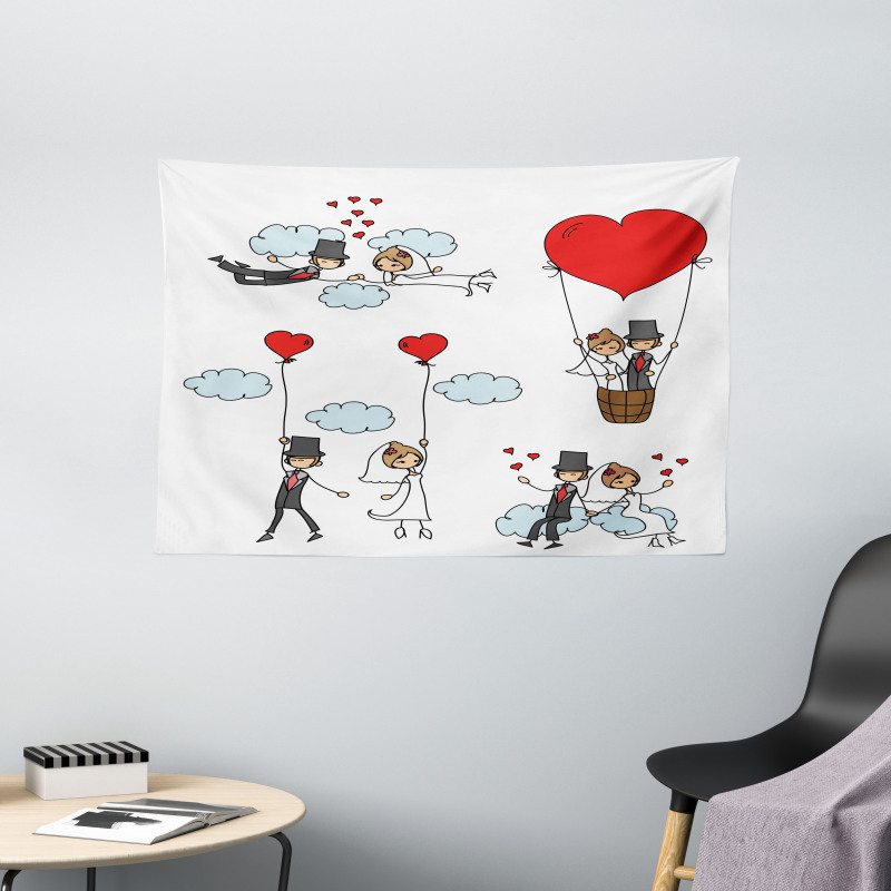 Newlyweds Caricature Wide Tapestry