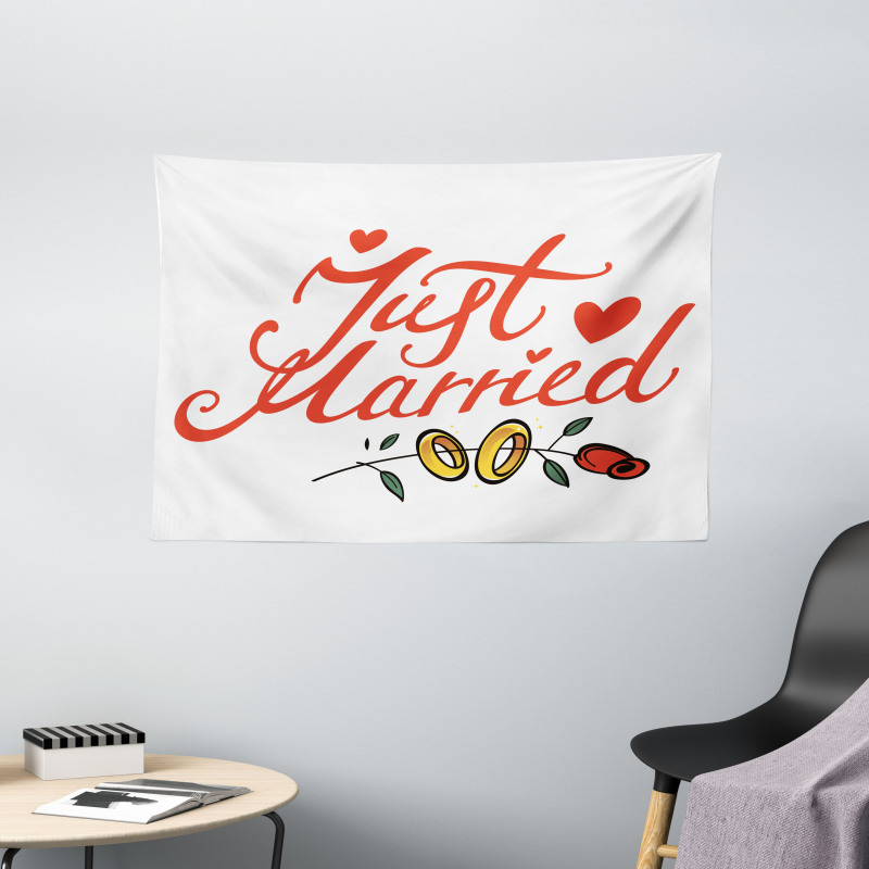 Just Married Rose Rings Wide Tapestry