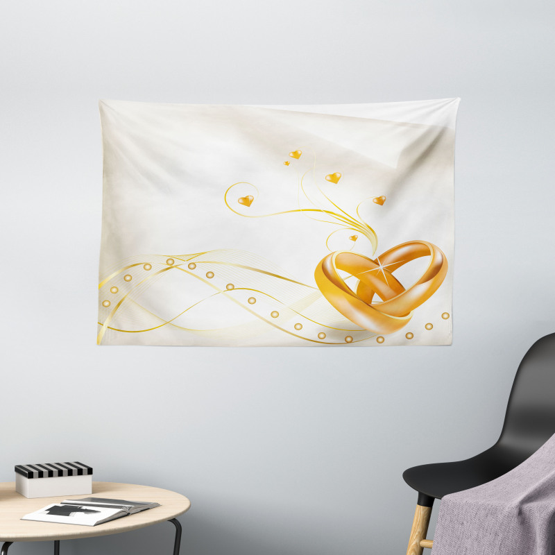 Rings Heart 3D Style Wide Tapestry