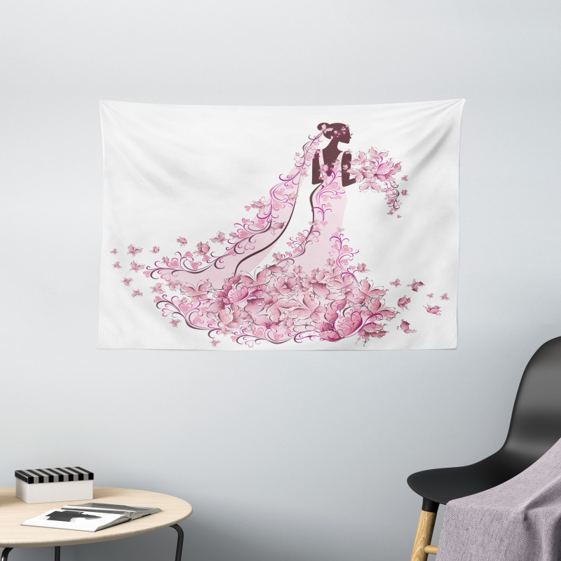 Floral Bridal Gown Wide Tapestry
